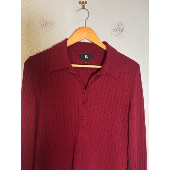 Banana Republic Womens Nezha Merino Wool Sweater Polo Malbec Red Burgundy Large - Picture 4 of 10